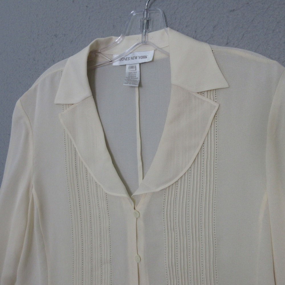 Vintage Jones New York Top Silk Cream Pintuck Pleated Button Chic Sheer Luxury